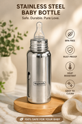 Stainless Steel Baby Feeding Bottle with Silicone Nipple & Cleaning Brush – 240ml