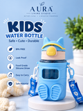 Kids Cartoon Water Bottle with Straw & Carry Strap