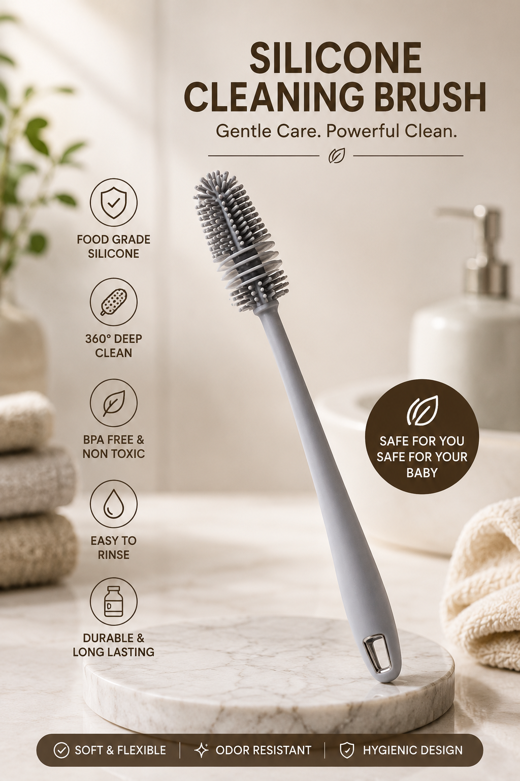 Stainless Steel Baby Feeding Bottle with Silicone Nipple & Cleaning Brush – 240ml