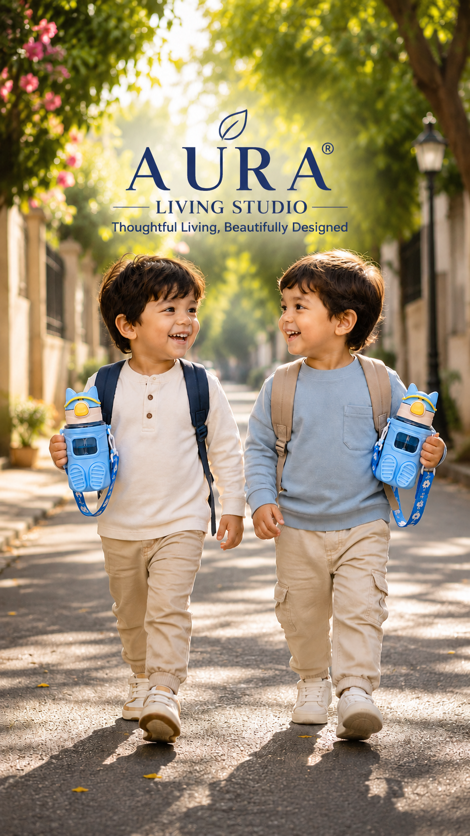 Kids Cartoon Water Bottle with Straw & Carry Strap