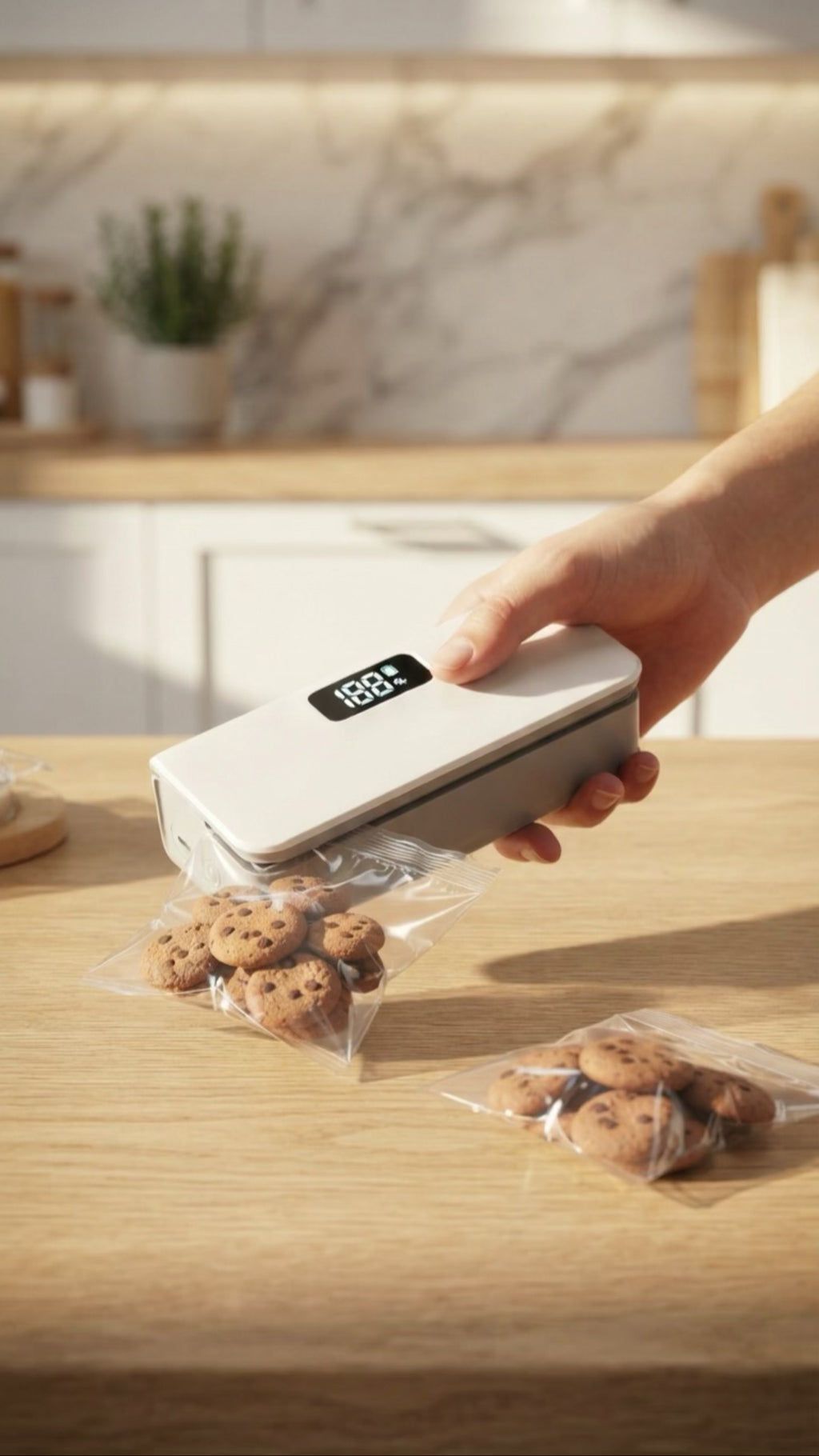 Portable Mini Bag Sealer – 6-Speed Adjustment, LED Display, Built-in Cutter & Magnet | No Preheating | 9.5cm Wide Sealing